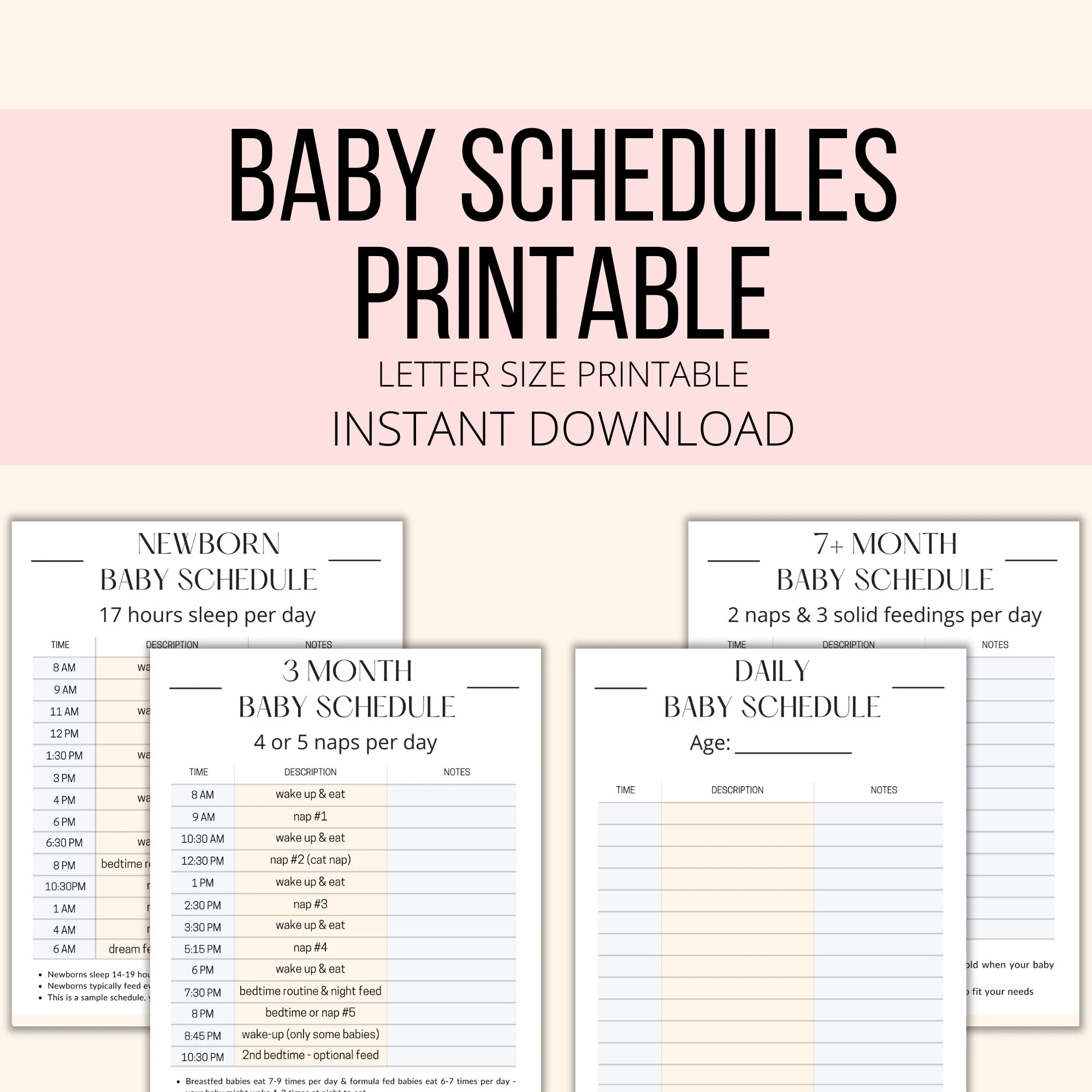 Baby Schedule Printable Baby Schedule Template Fillable PDF 