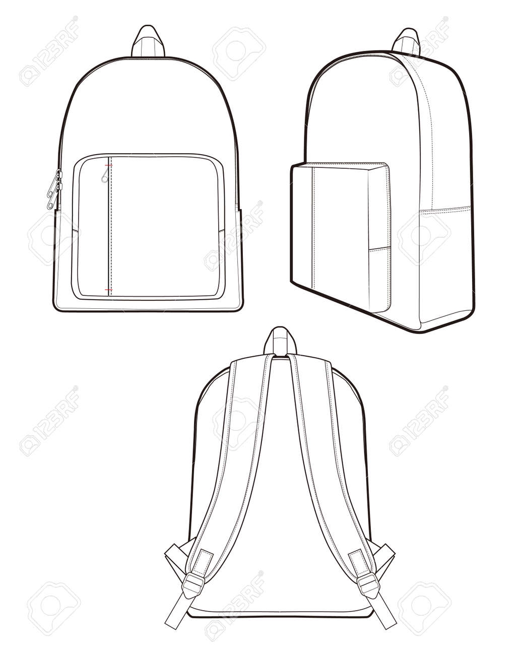 Backpack Fashion Technical Drawings Vector Template Royalty Free 