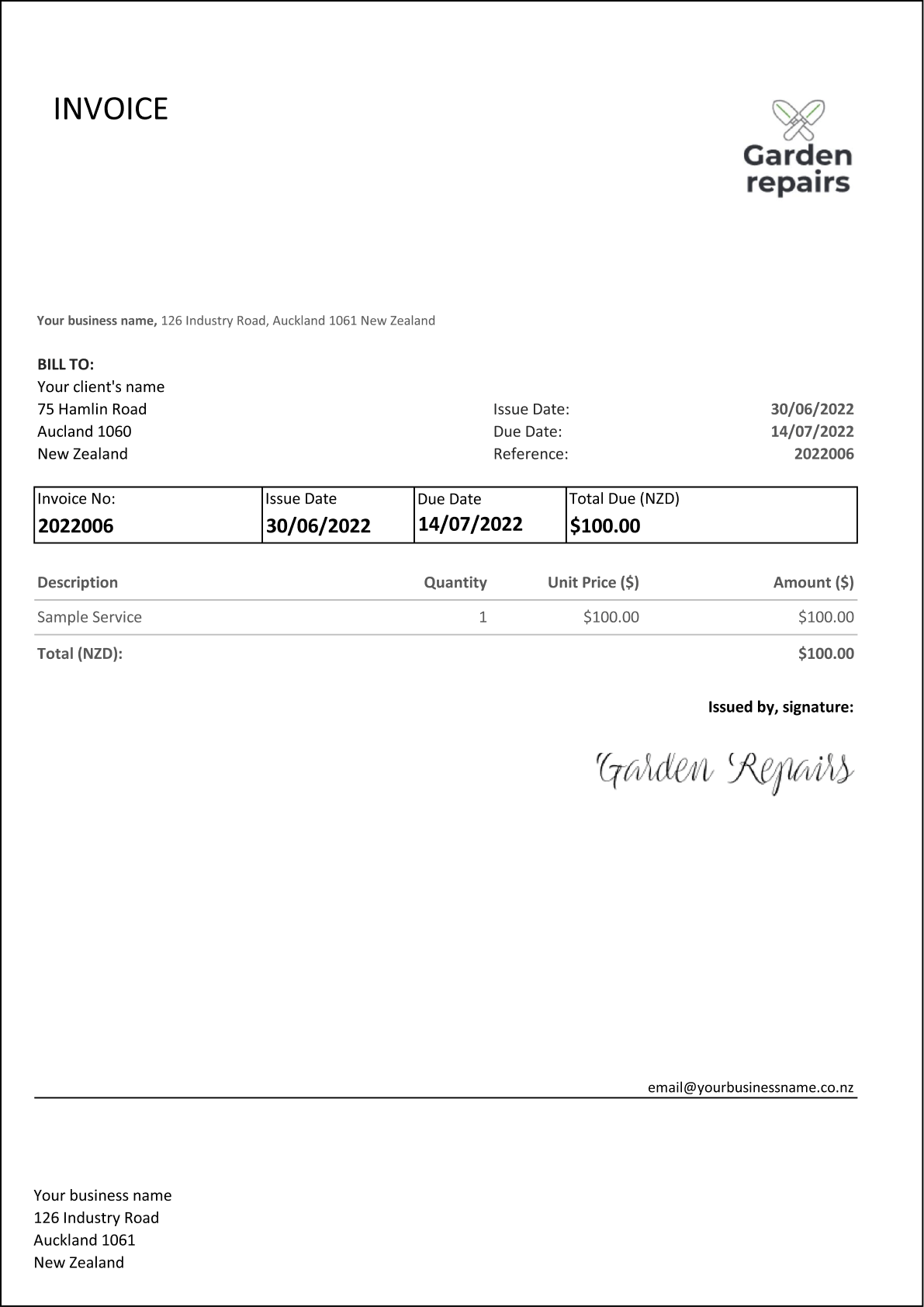 Simple Printable Blank Invoice Template