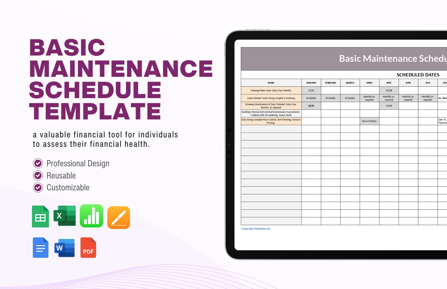 Basic Maintenance Schedule Template In Apple Numbers PDF Apple 