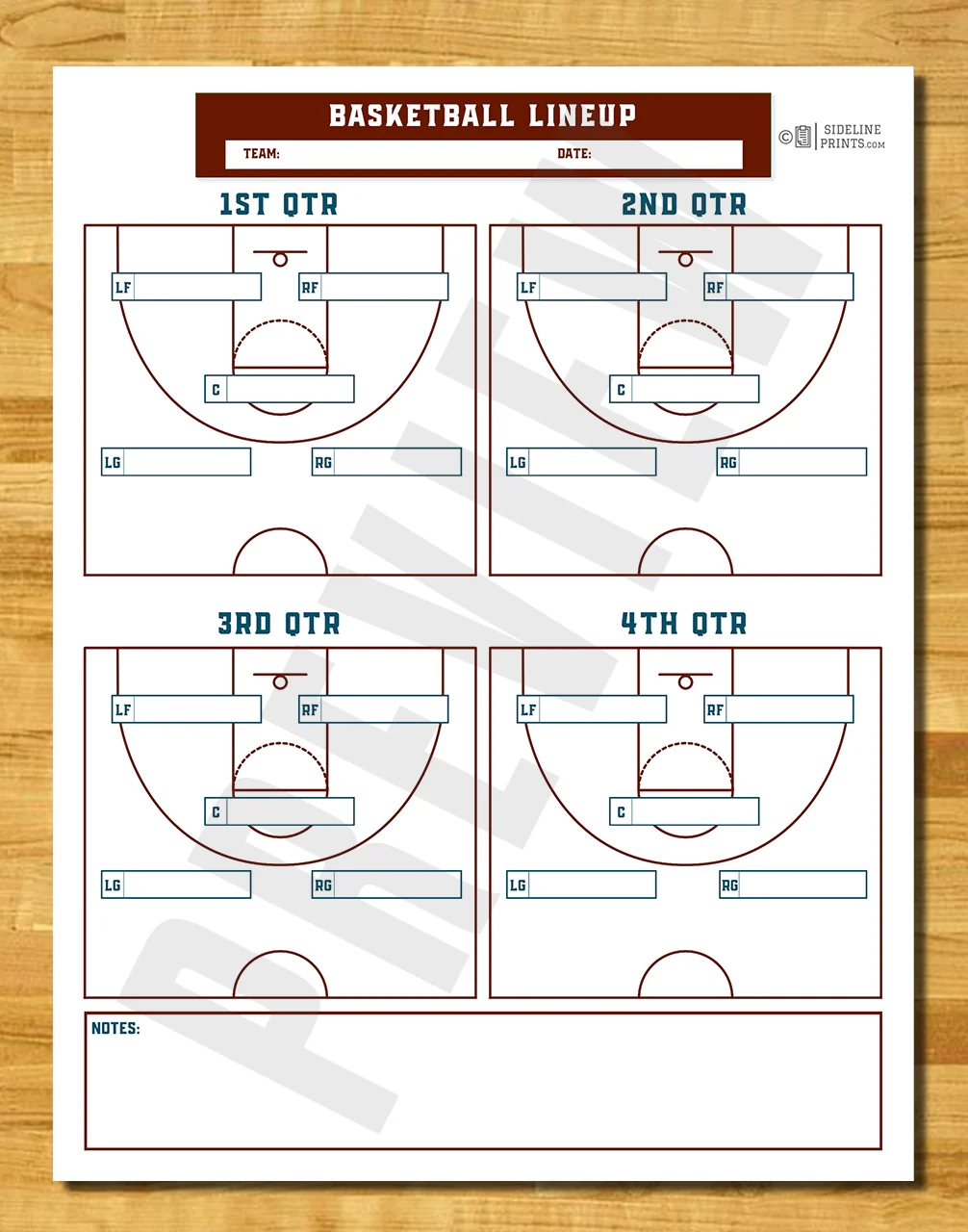 Basketball Lineup Template Sideline Prints
