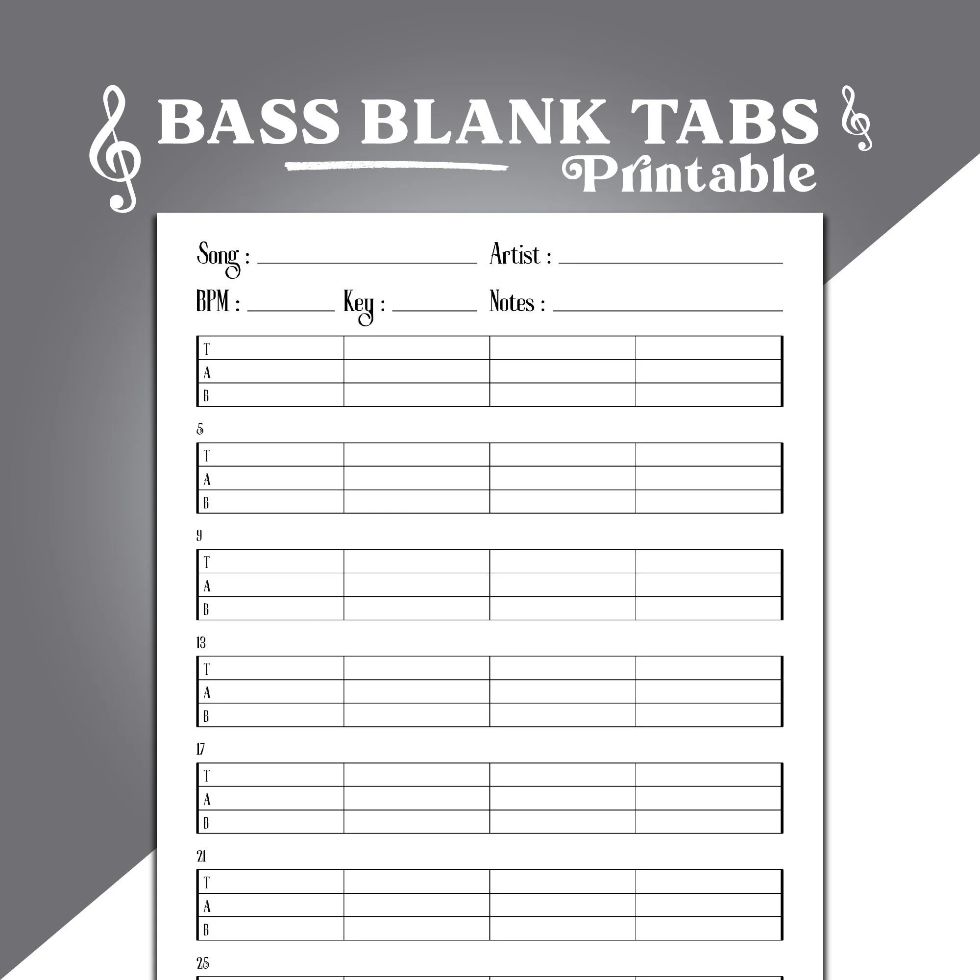 Bass Blank Tabs Printable Blank 4 Saiter Bass Blank Noten Blank 