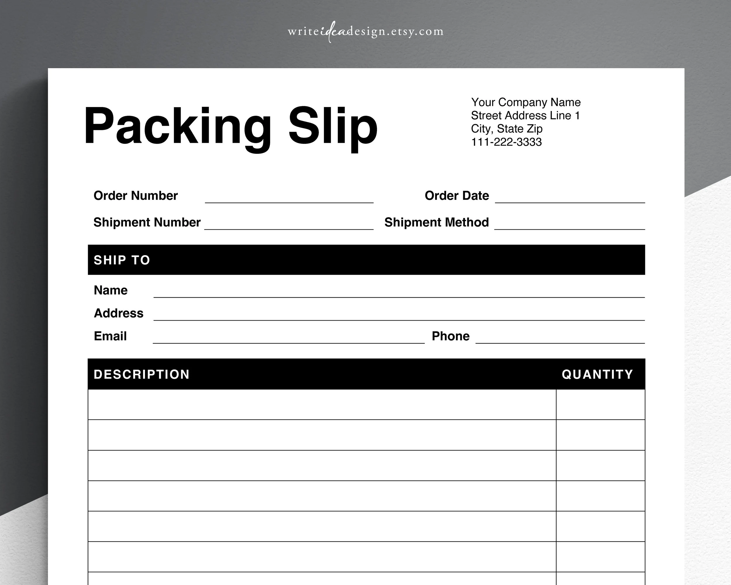 Blank Printable Packing Slip