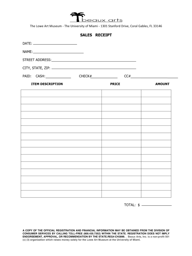 Beaux Arts Sales Receipt Form Fill Online Printable Fillable 