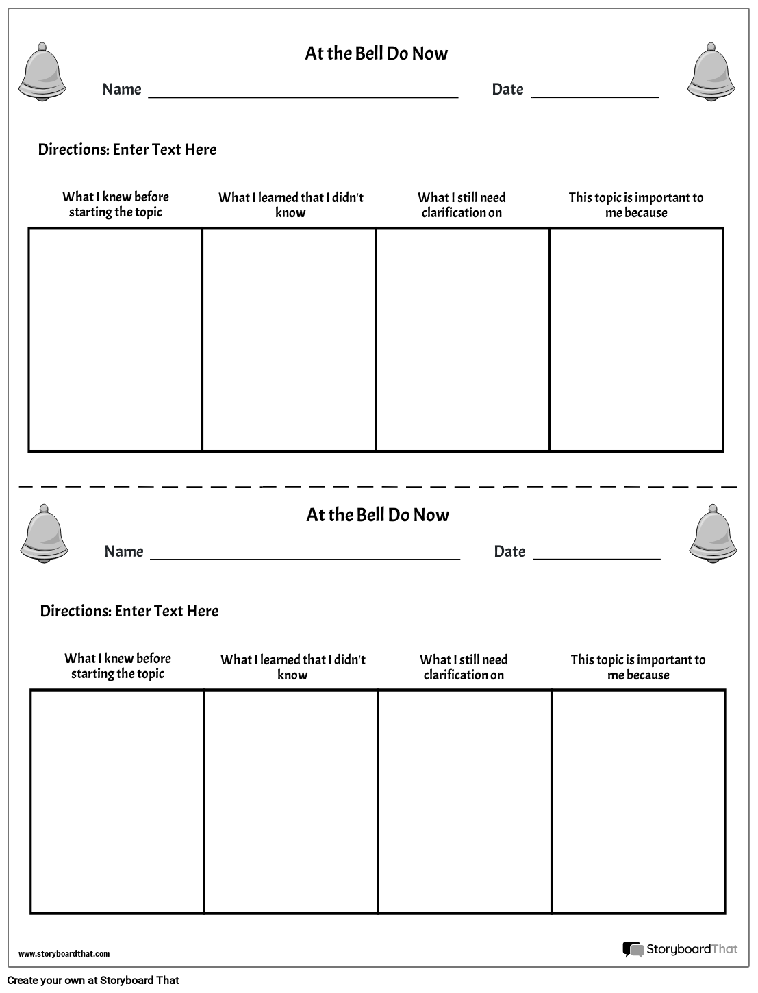 Bell Ringer Worksheets Free Templates From Storyboard That