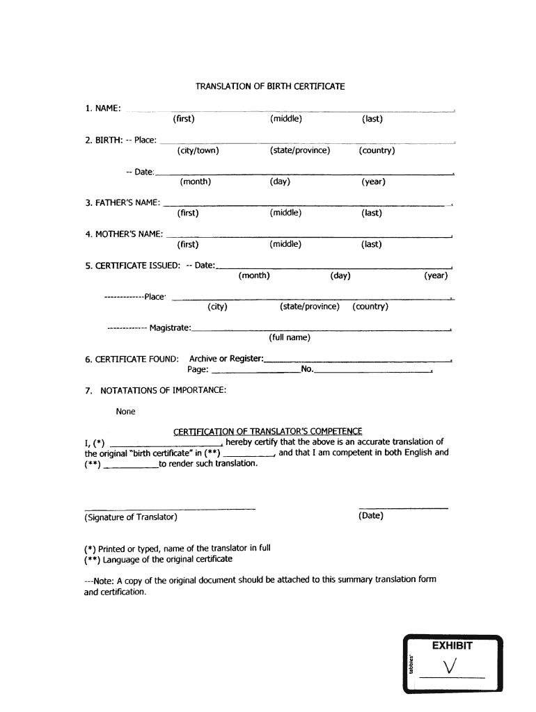 Printable Blank Birth Certificate Form