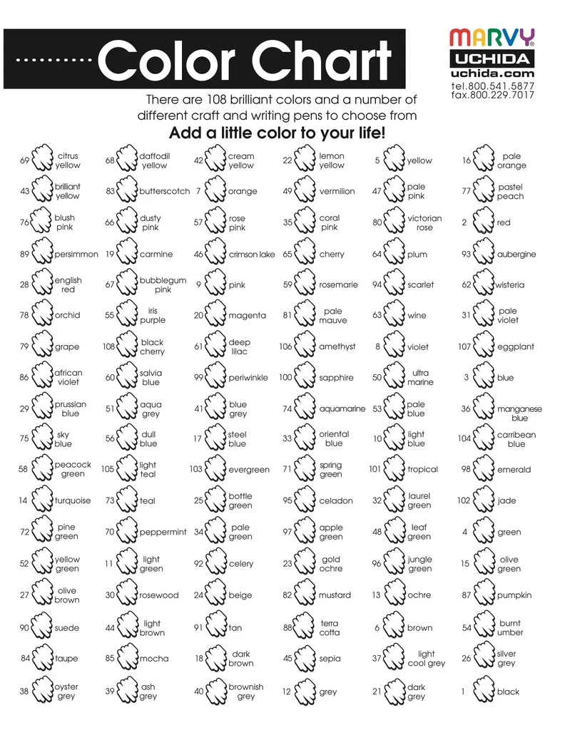 Blank 108 Colors Chart Marvy Uchida