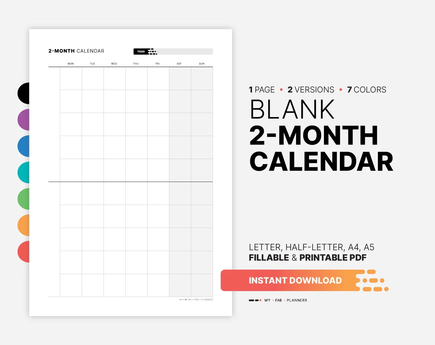 Blank Two Month Calendar Printable