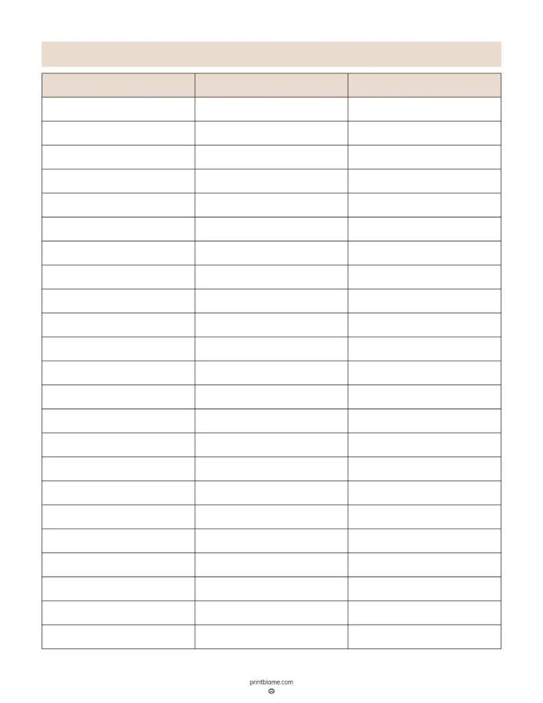 Blank 3 Table Spreadsheet Printable
