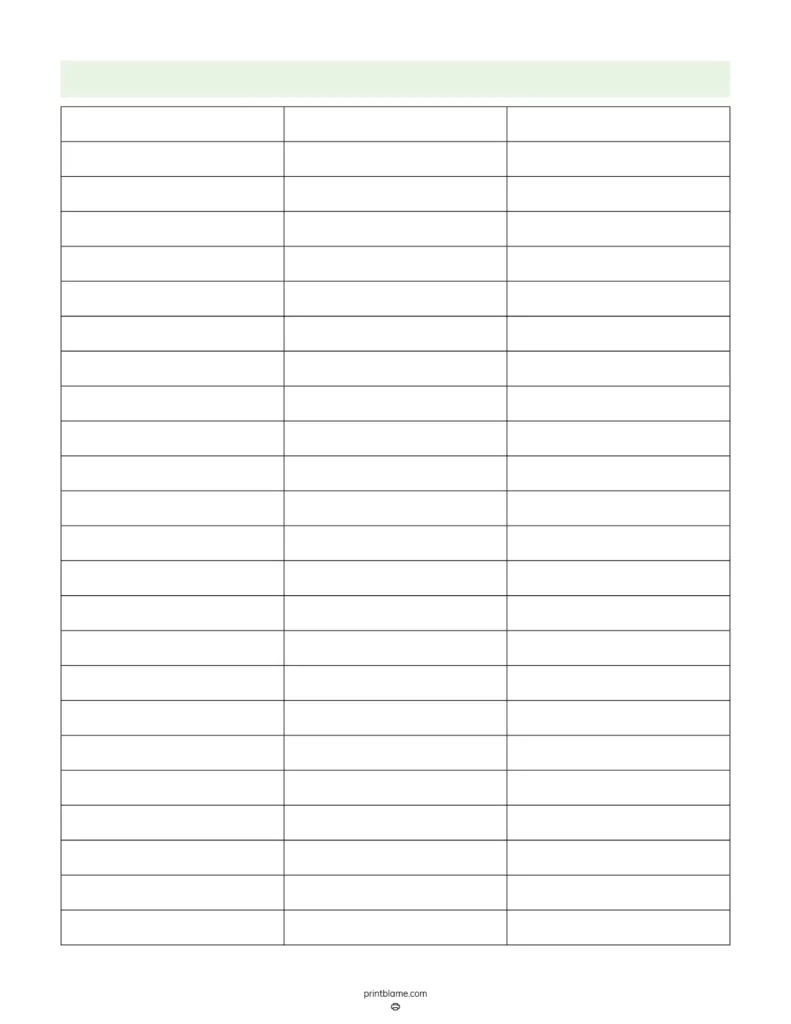 Blank 3 Column Chart Templates FREE 3 Column Tables PDFs