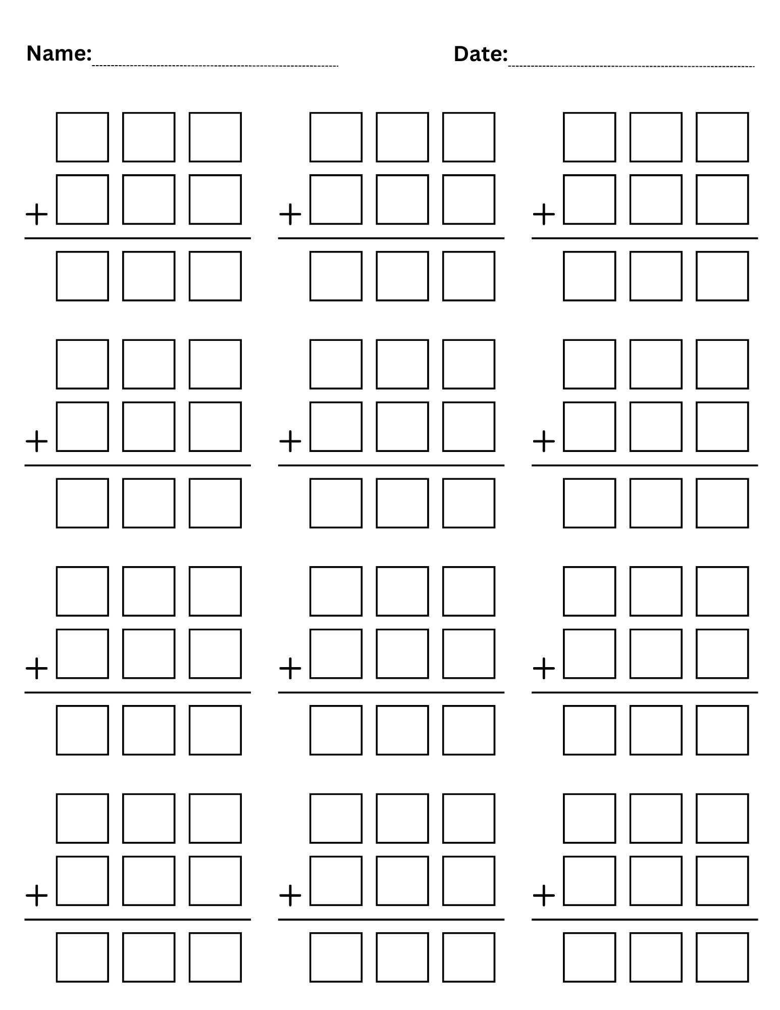 Printable Blank Addition Template
