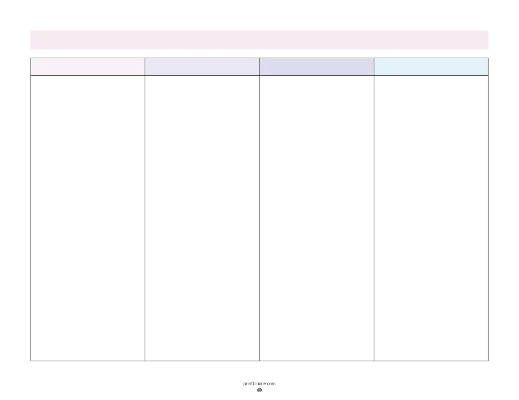 Blank 4 Column Chart Templates FREE 4 Column Tables PDFs