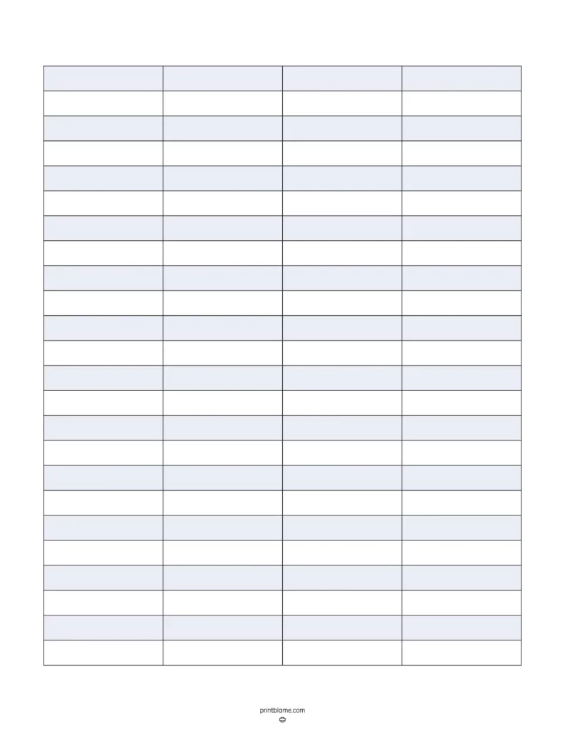 Blank Data Table Printable