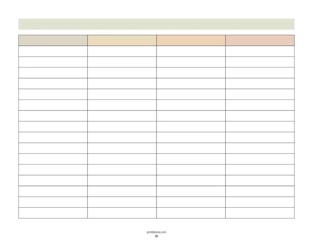 Blank 4 Column Chart Templates FREE 4 Column Tables PDFs