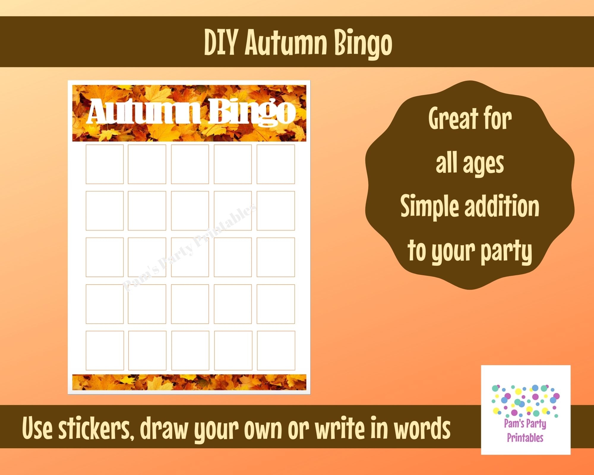 Blank Autumn Fall Thanksgiving Bingo Printable For DIY Sticker 