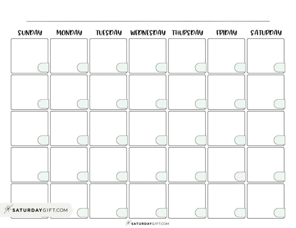 Printable Calendar Large Spaces Blank