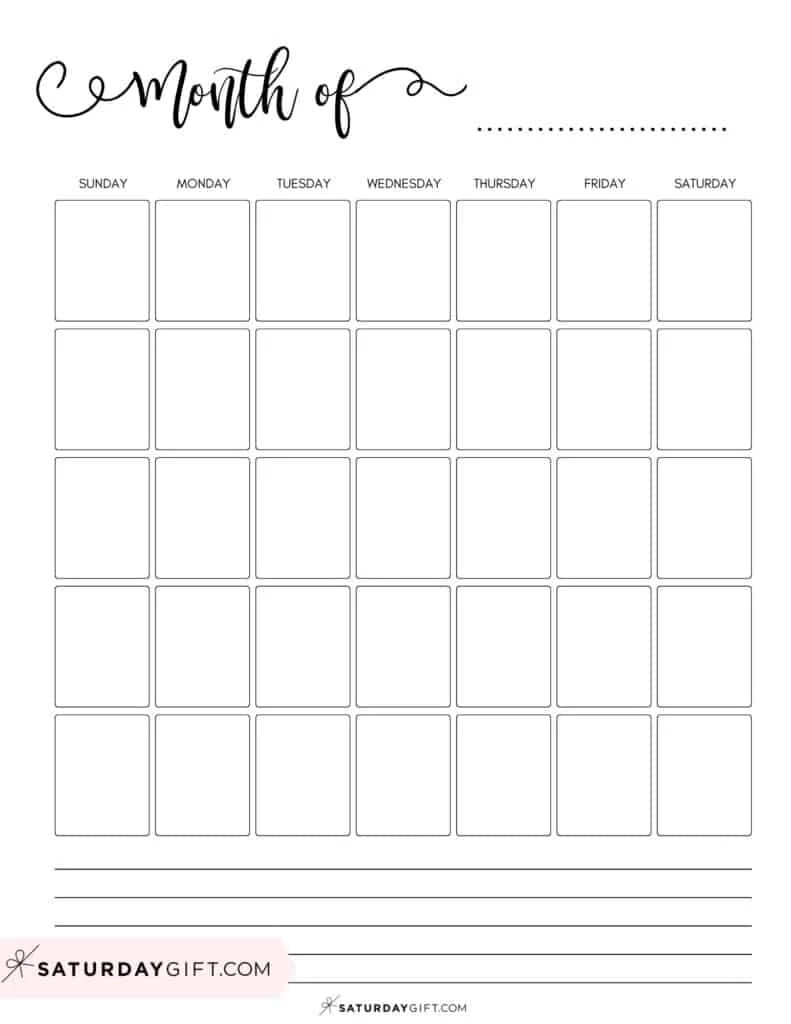 Blank Calendar Month Printable Free