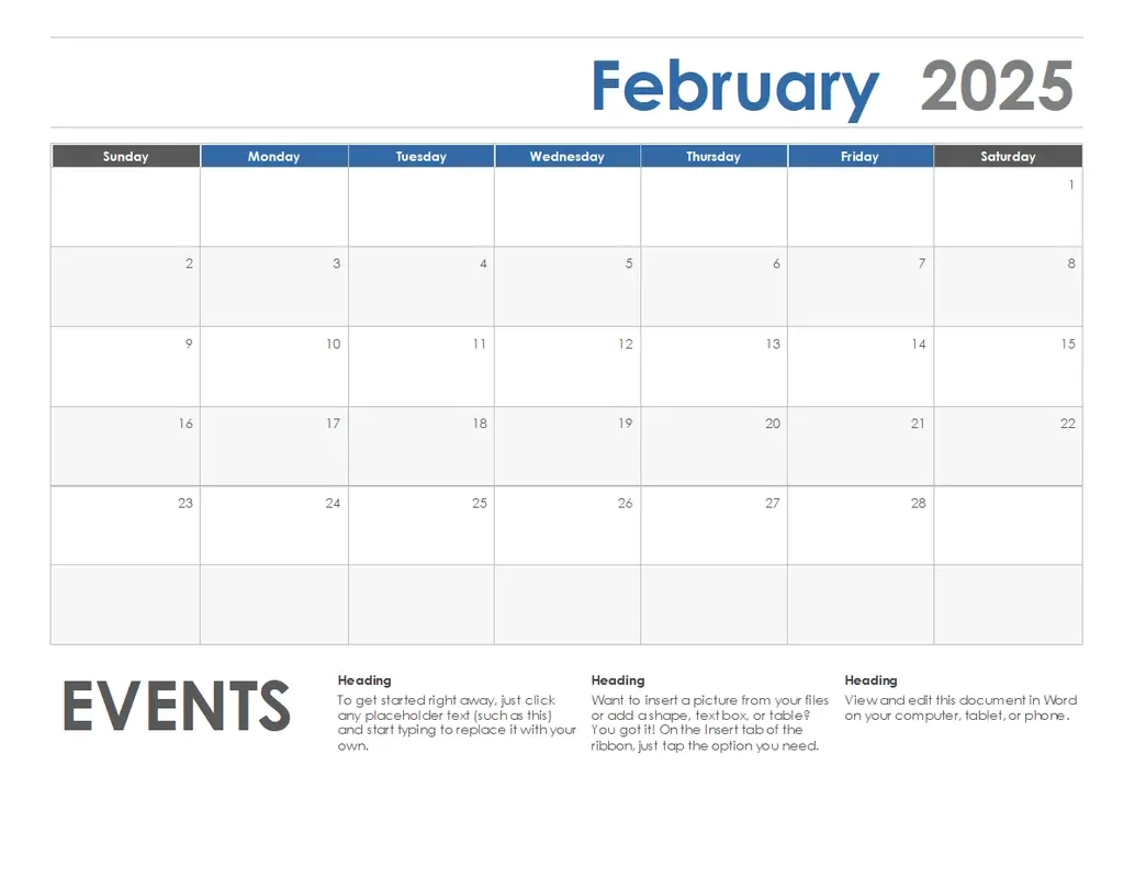 Printable Blank Calendar Template Word
