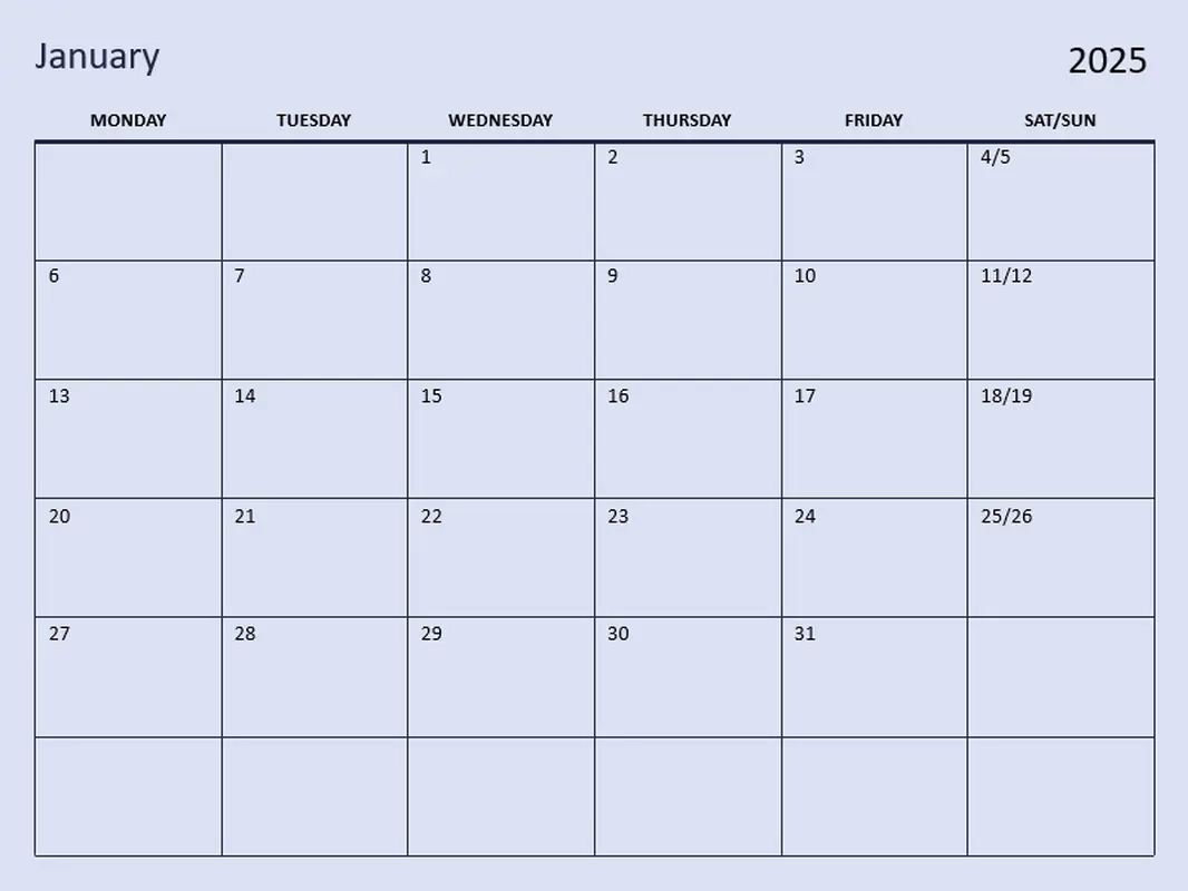 Printable Blank Outlook Caledar 2026