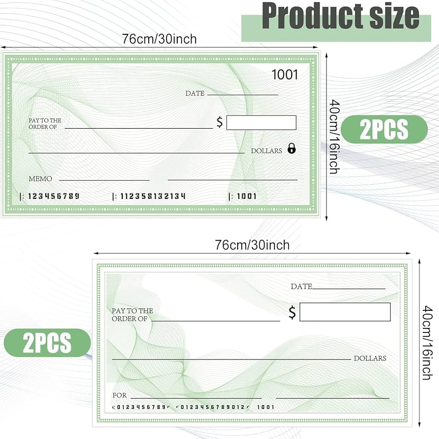 Blank Check Giant Big Checks For Presentations Large Chequered 