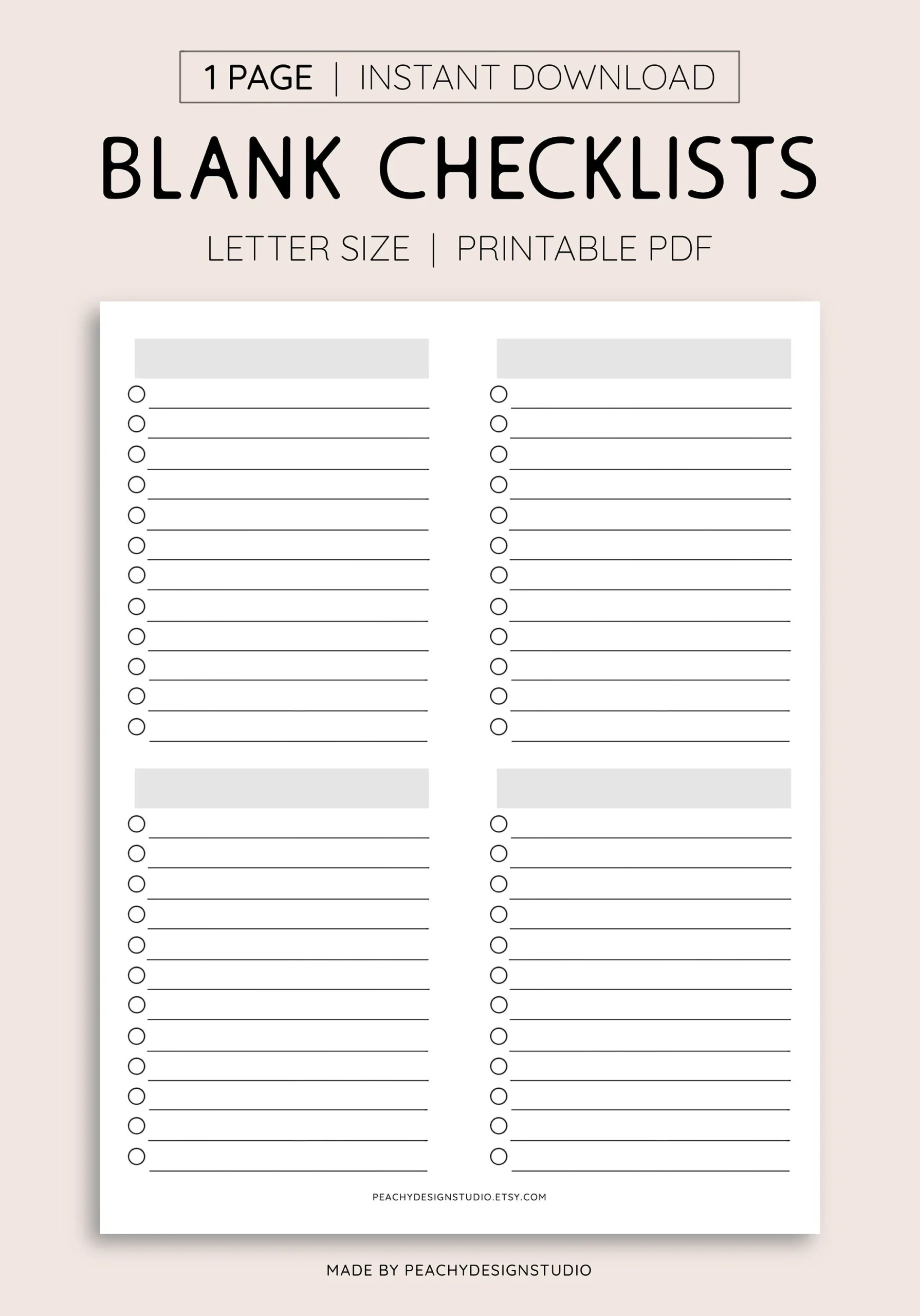 Blank Checklist Printable Task Organizer PDF Etsy Australia