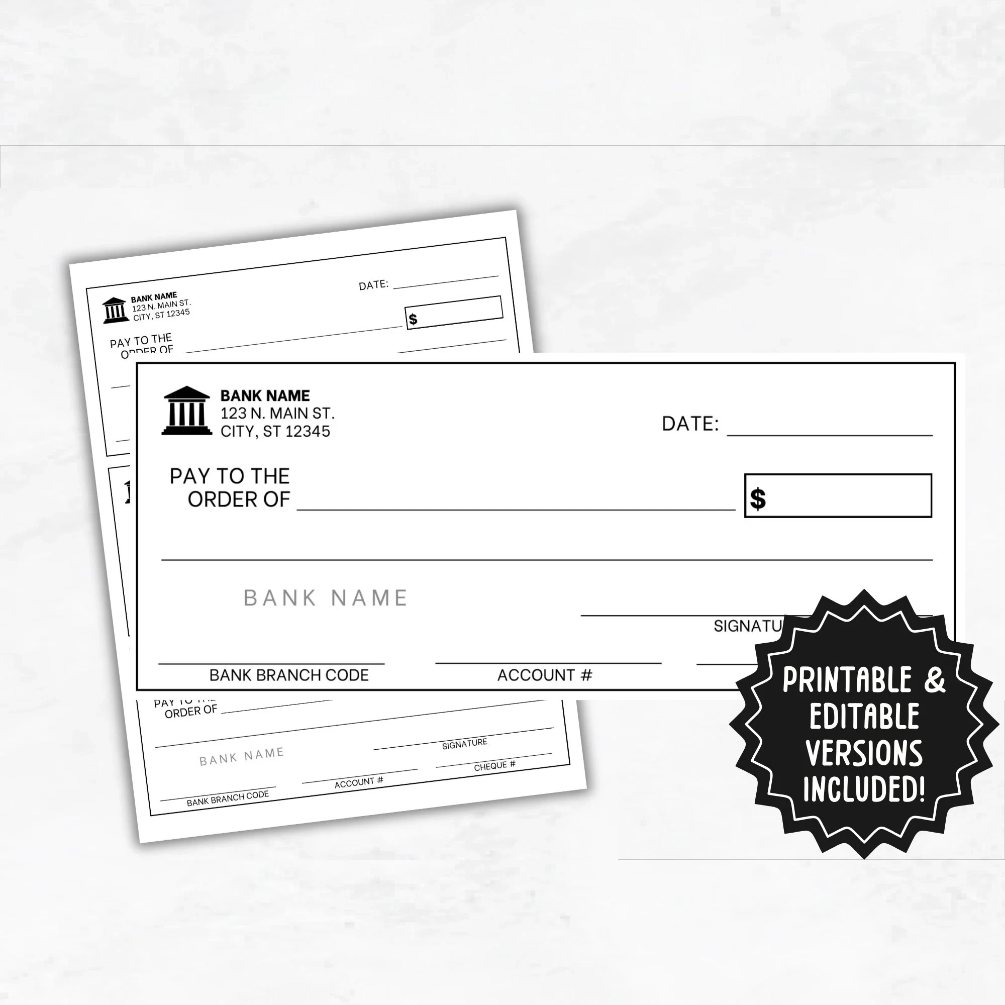 Blank Checks Template Editable Blank Cheque Printable Blank 