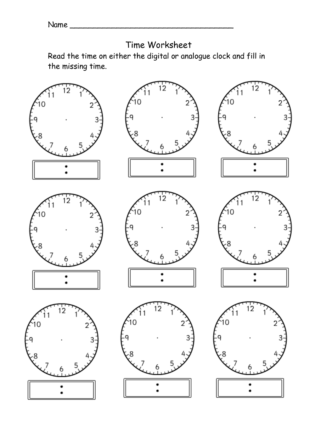Blank Clock Worksheet To Print Activity Shelter Time 