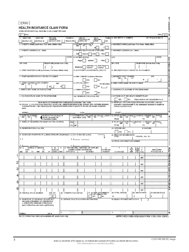 Blank Cms 1500 Form Printable Fill Online Printable Fillable 