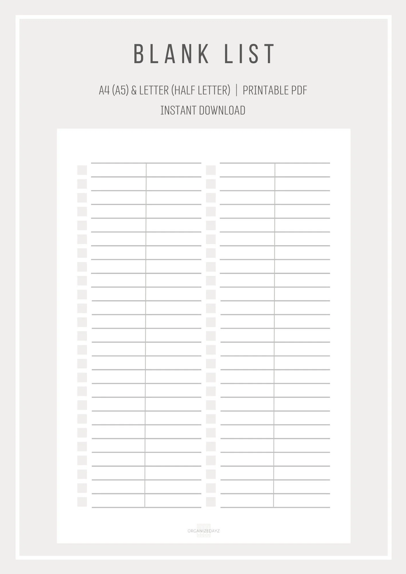 Blank Columns Chart Etsy