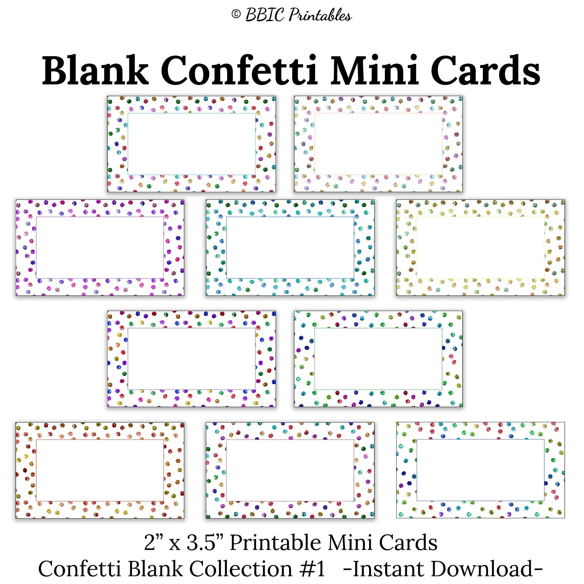 Blank Confetti Mini Cards INSTANT DOWNLOAD Confetti Blank Name 