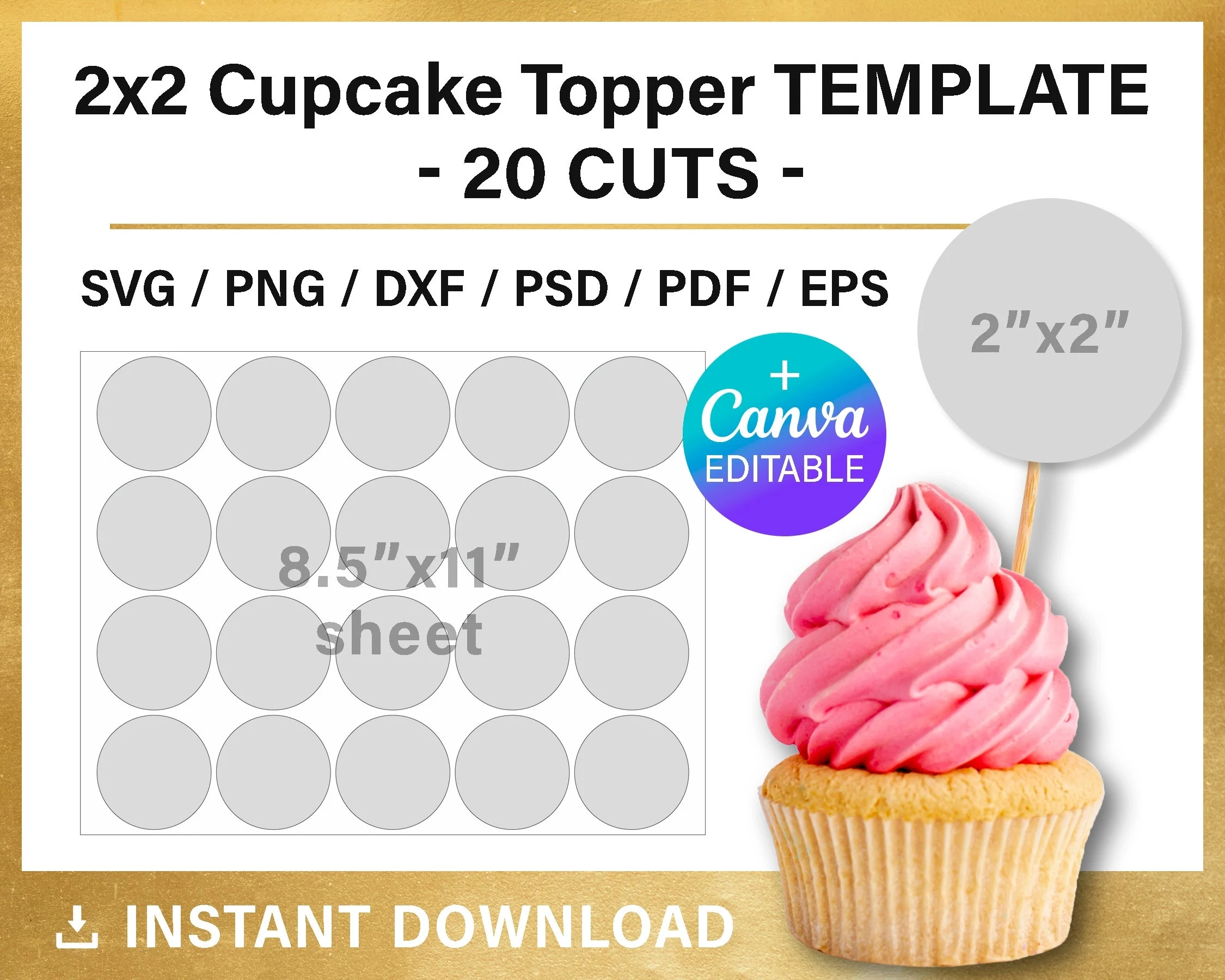 Blank Cupcake Toppers Template 2 Inches Canva Circle Layered 