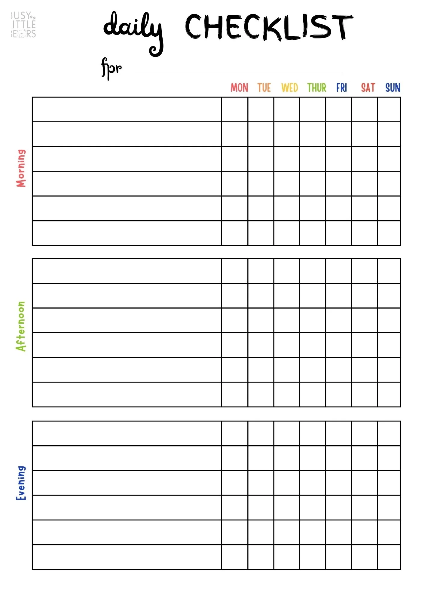 Blank Daily Checklist Chart Instant Digital Download Busy 