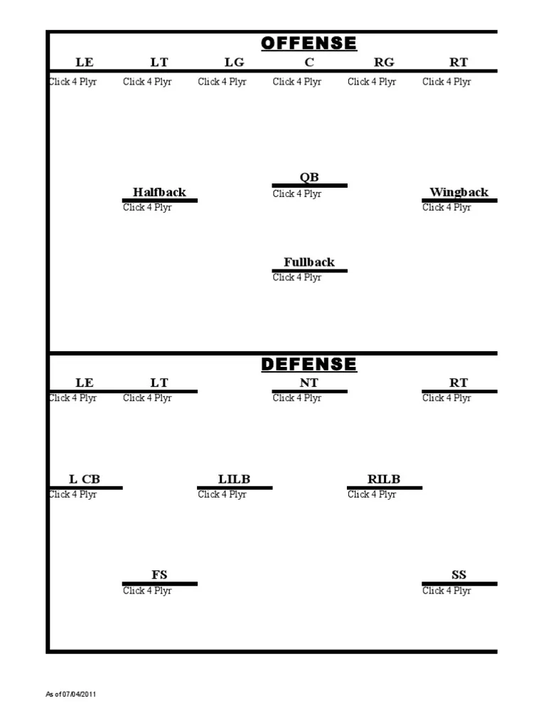 Blank Depth Chart PDF Ball Games Athletic Sports