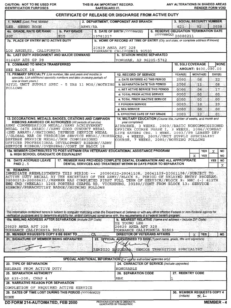 Printable Blank Dd214 Form