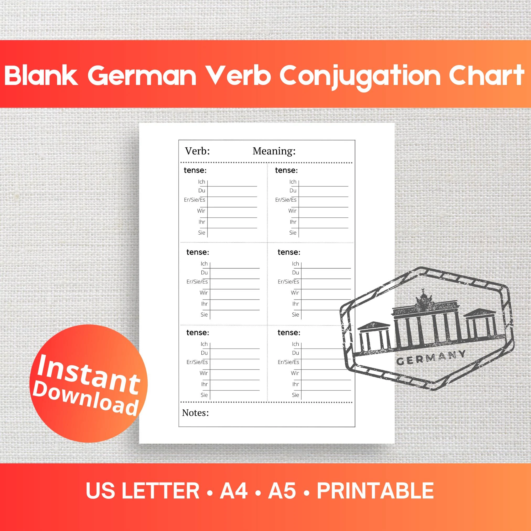 Blank Printable Verb Charts