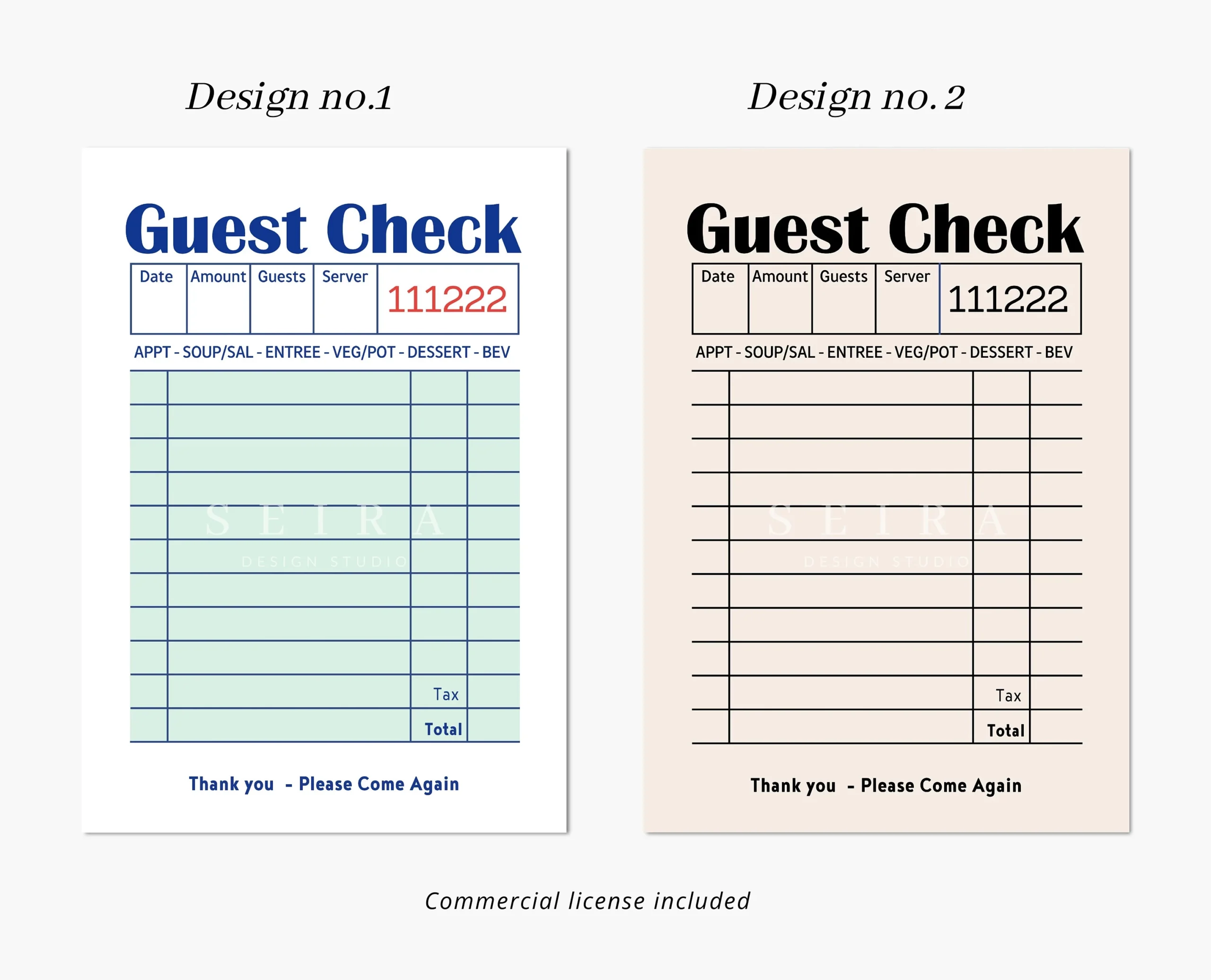 Blank Guest Check List Guest Check Print Guest Check Mockup 