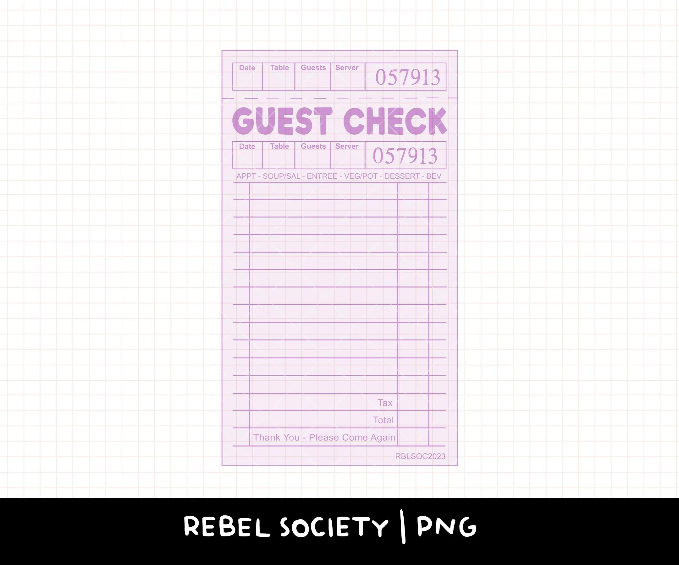 Blank Guest Check Poster Size PDF PNG Printable Trendy PNG Designs 