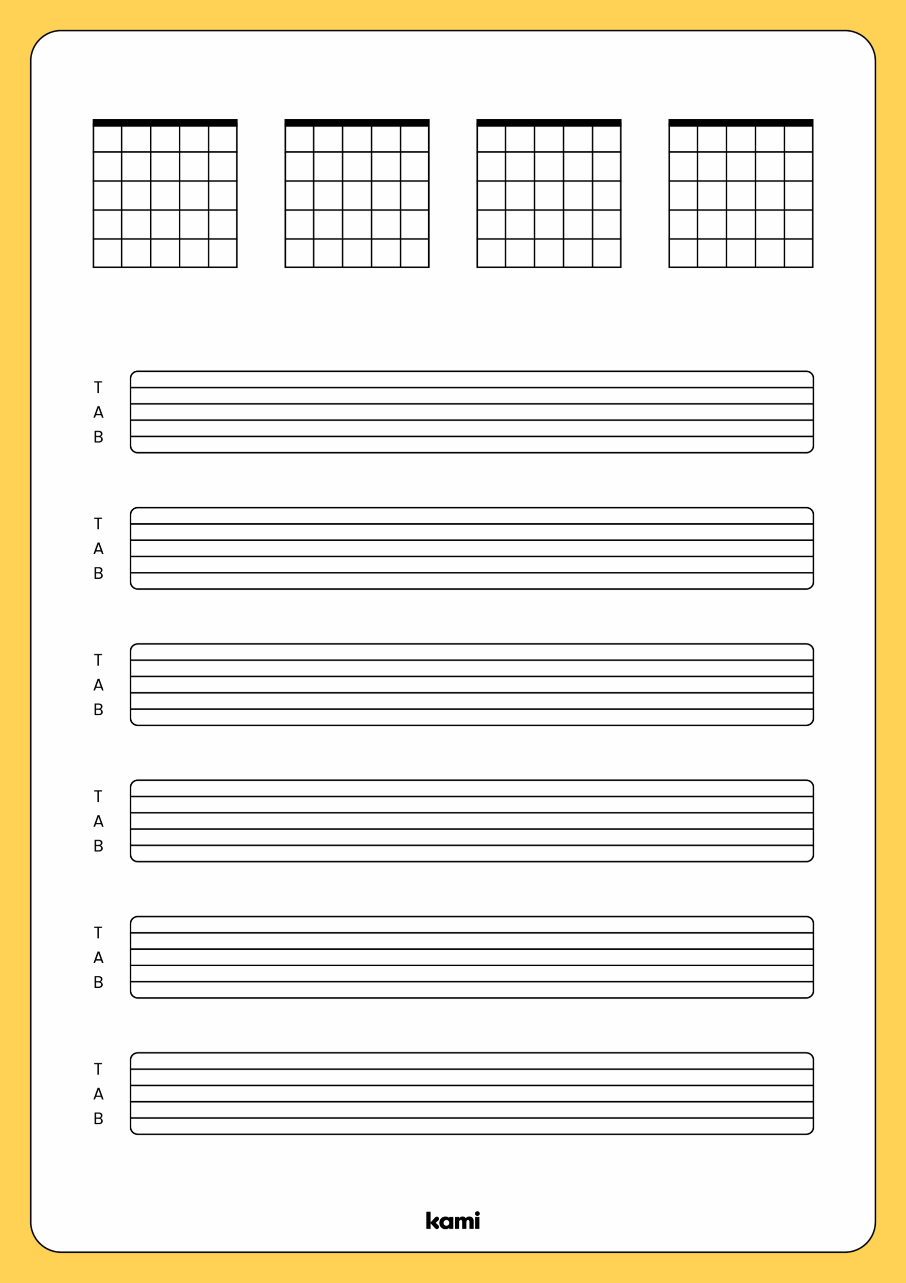 Blank Guitar Sheet Portrait Yellow For Teachers Perfect For 