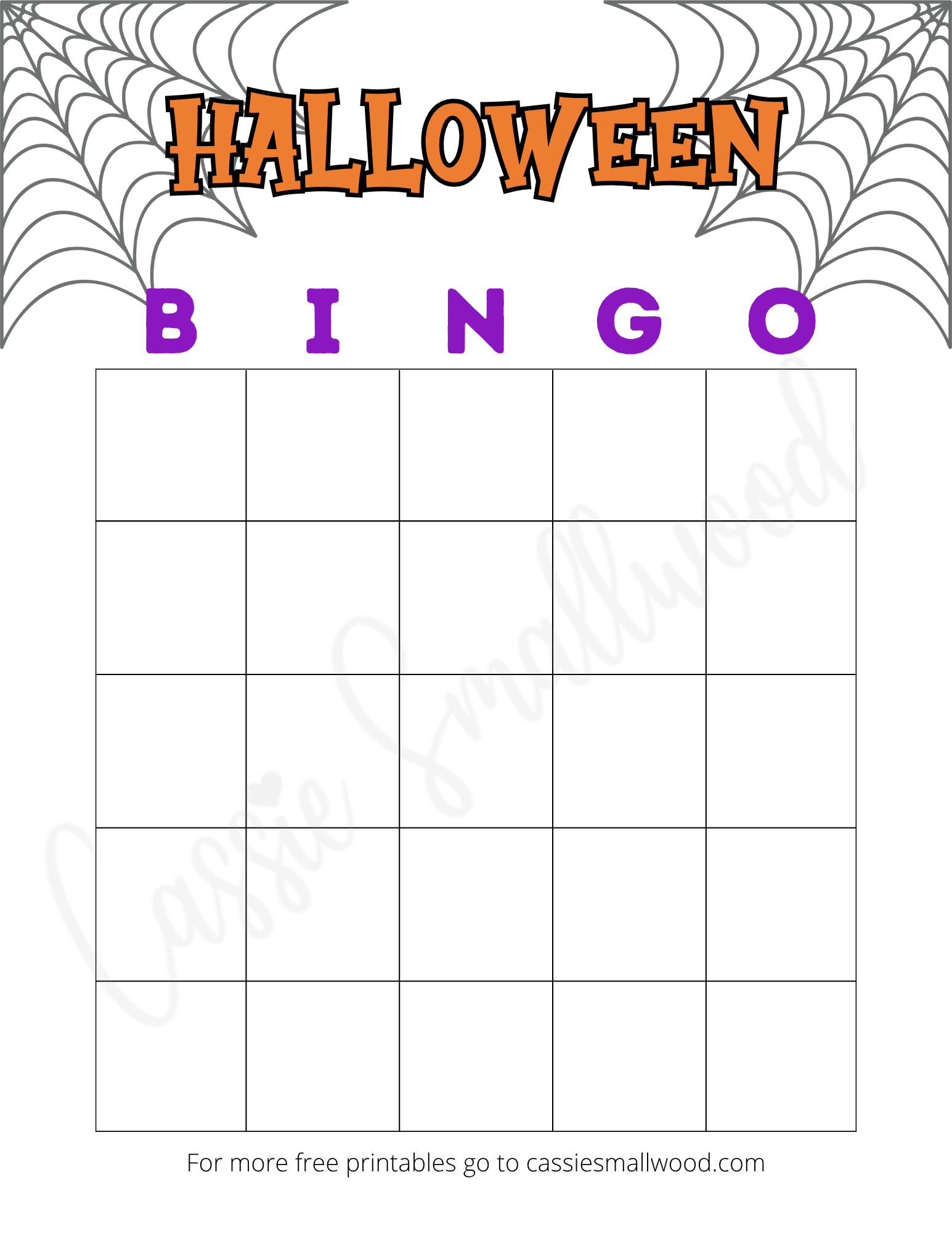 Blank Halloween Bingo Template Cassie Smallwood