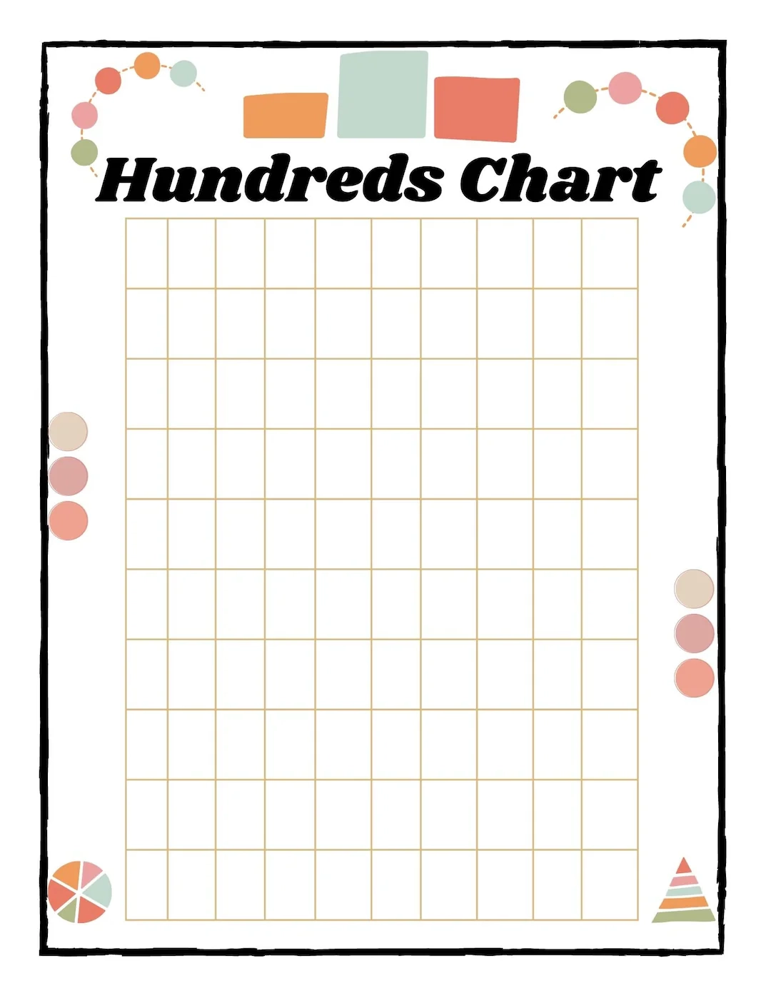 Blank Hundreds Chart Math digital Printable Etsy UK