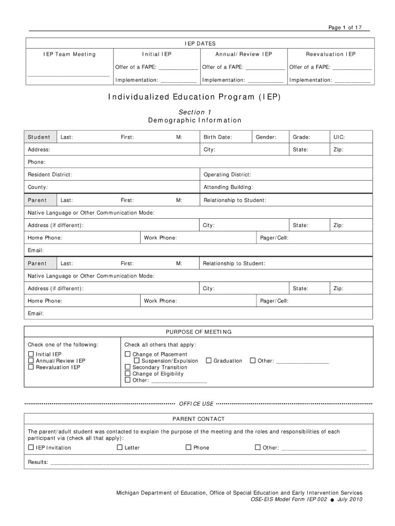 Printable Blank Iep Template