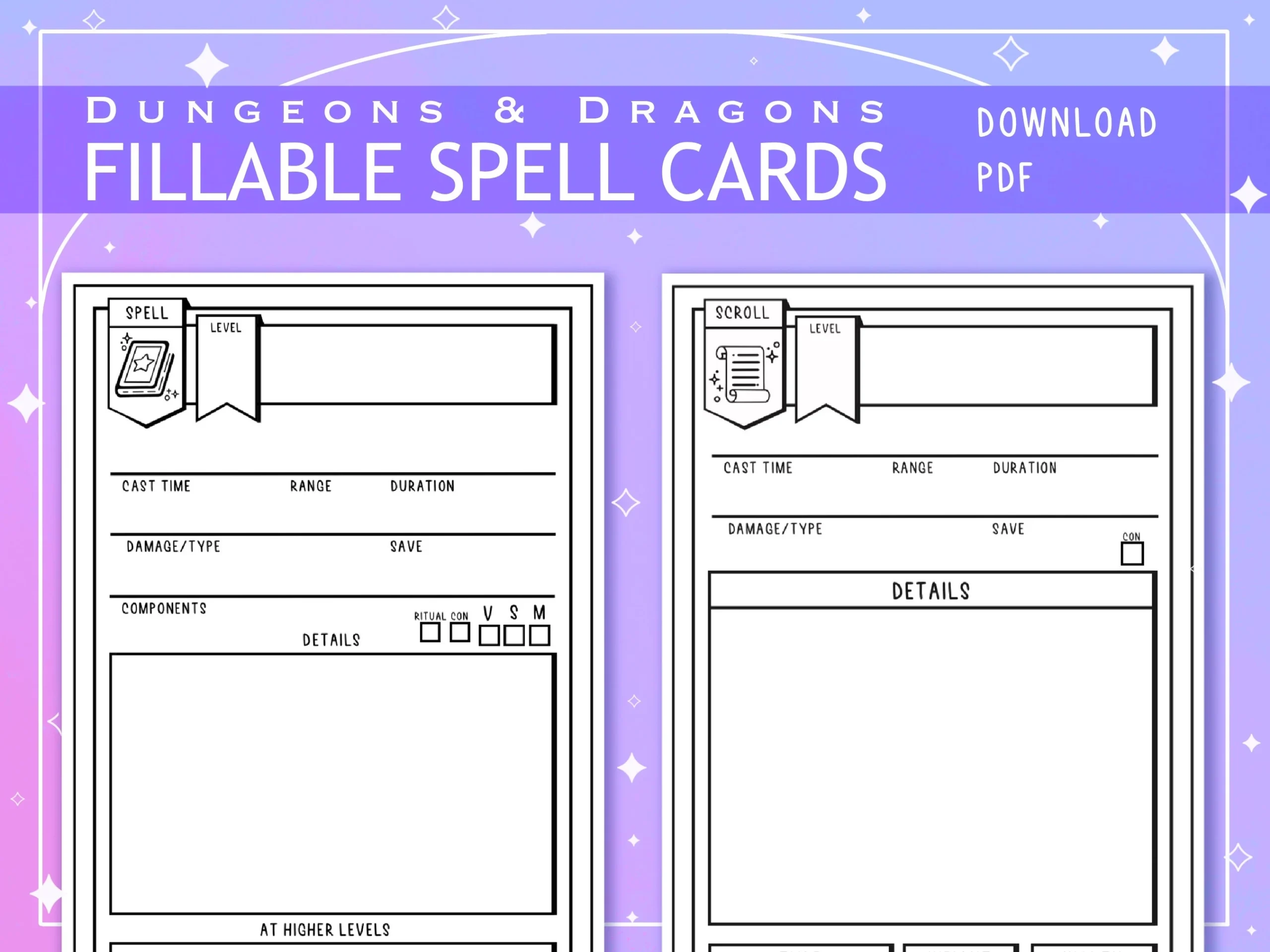 Blank Illustrated PDF Spell And Scroll Cards For Dungeons And 