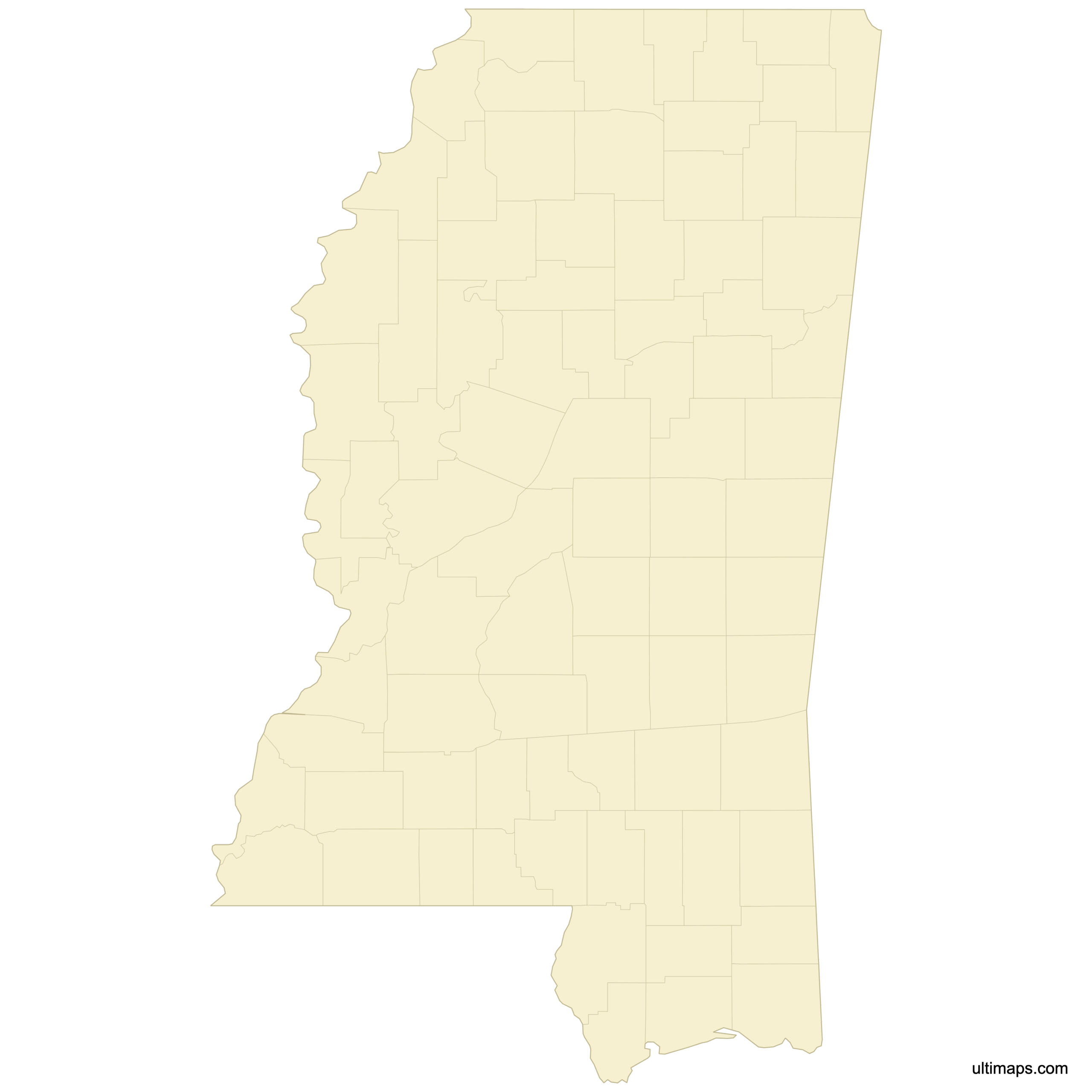 Blank Map Of Mississippi Counties Ultimaps