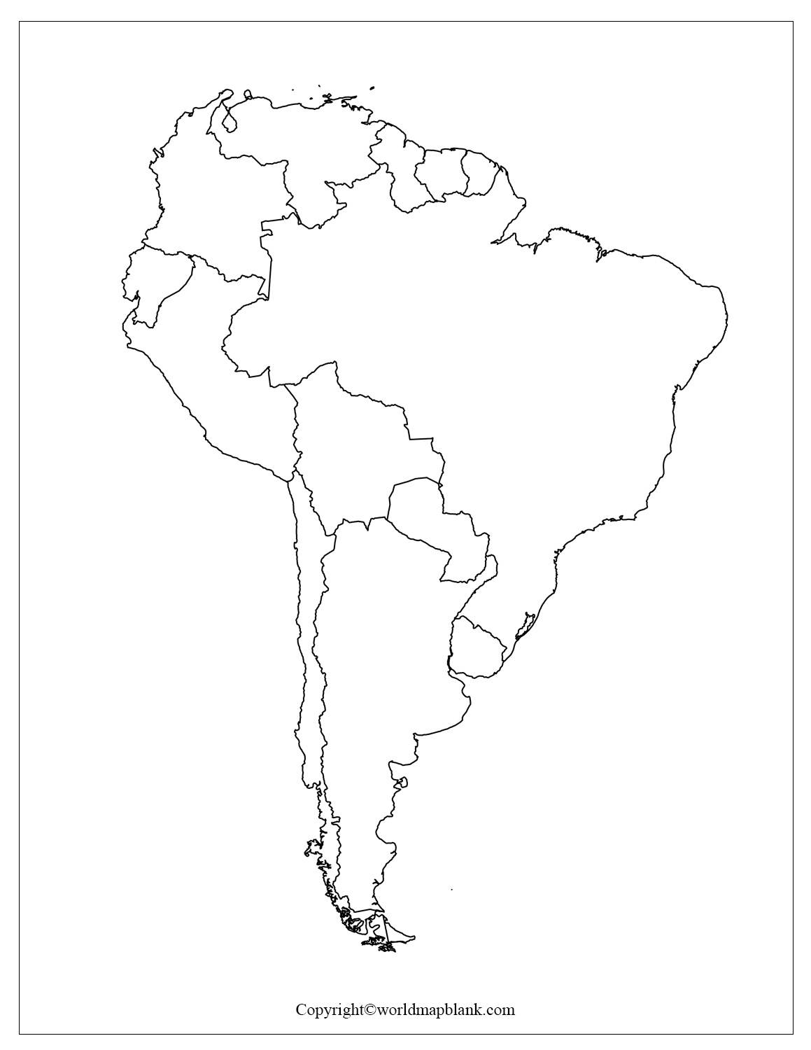 Blank Map Of South America Outline Countries Capitals