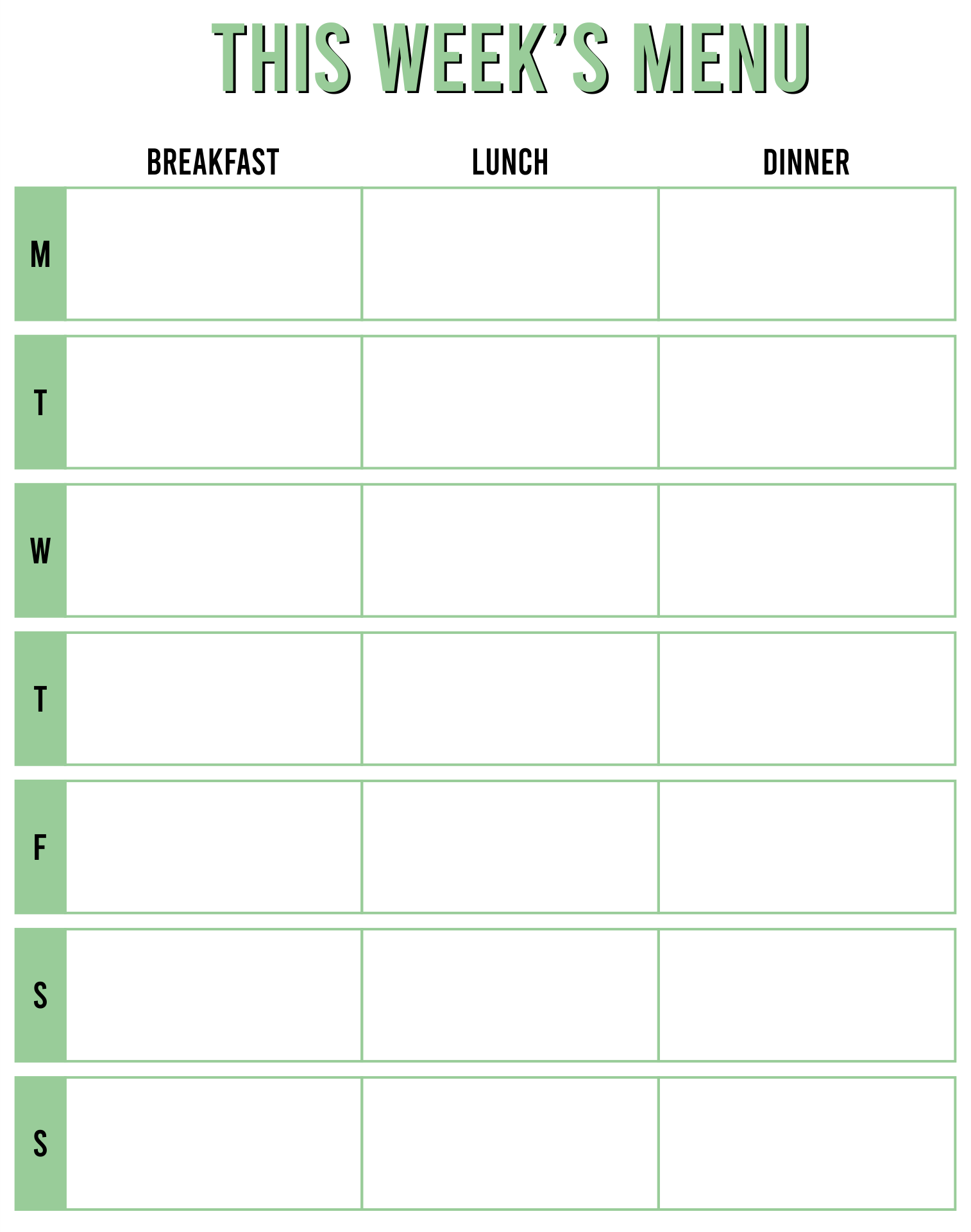 Printable Blank Childcare Menu