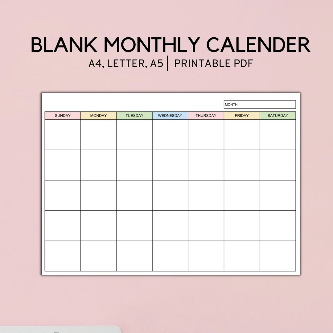 Waterproof Free Printable Blank Calendar