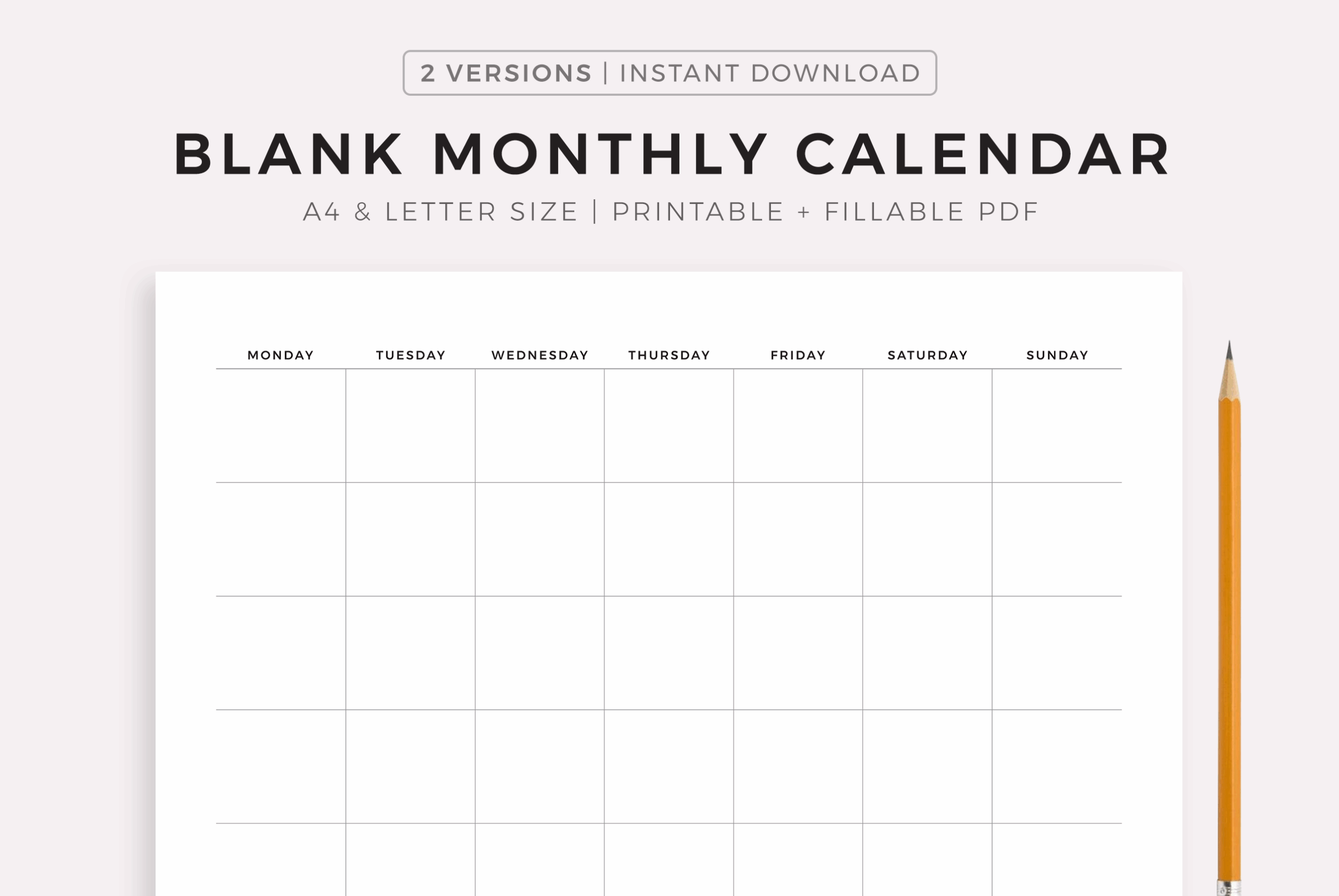 Blank Monthly Calendar Printable Landscape Minimal Calendar 