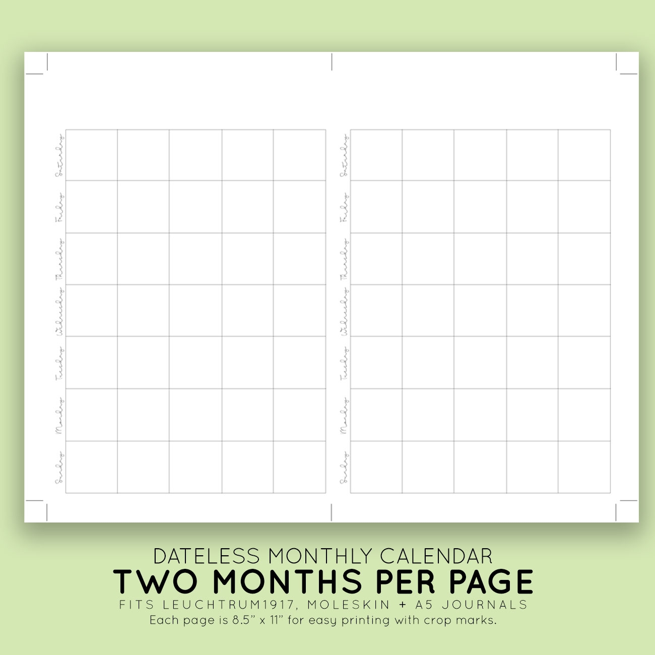 2 Month Calendar Printable Blank