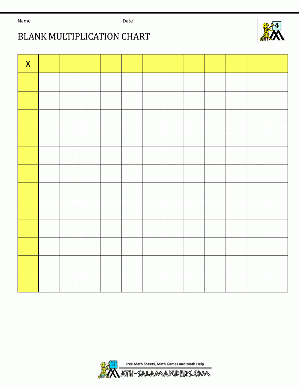 Times Table Grid Blank Printable