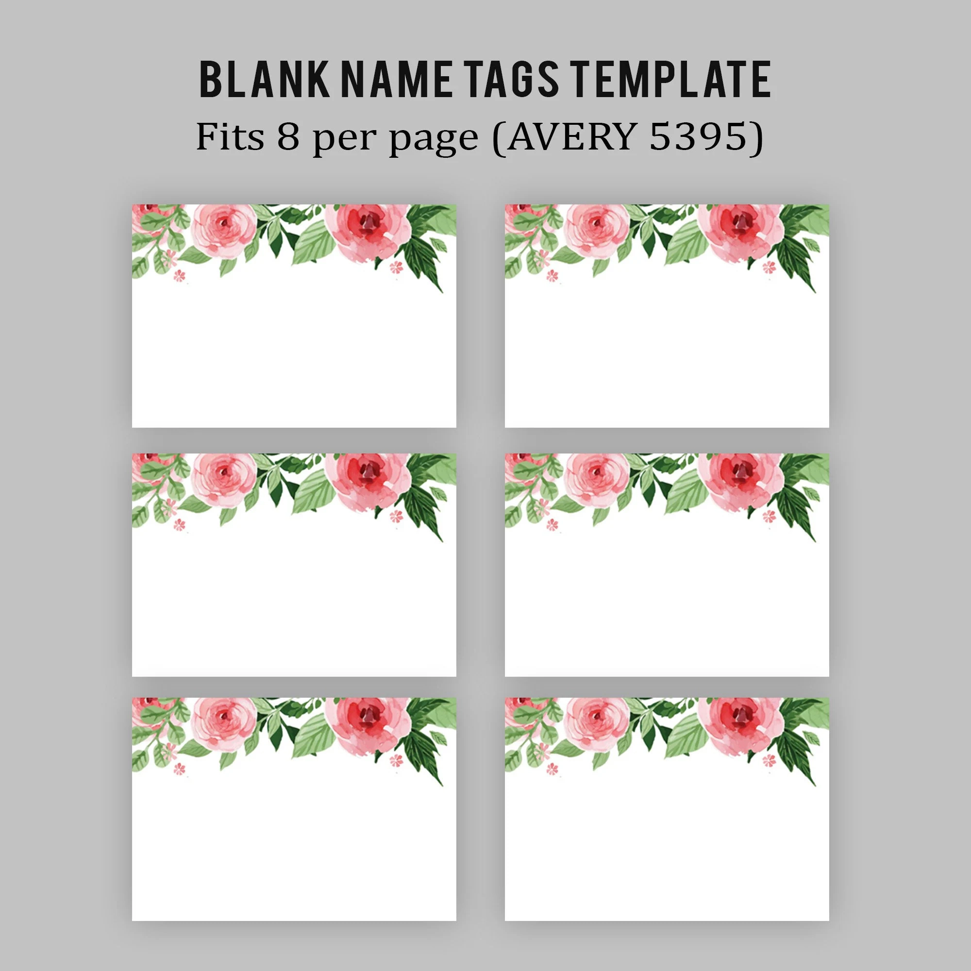 Blank Name Tag Template Floral Name Tags Wedding Adhesive Name 